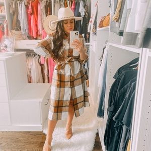 Flannel midi button down dress